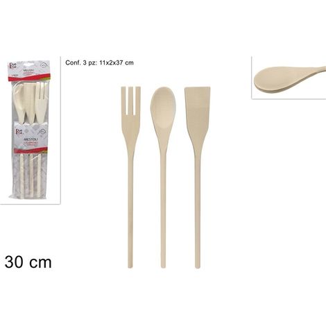 Set 3 Pezzi Mestolame Cucchiaia in Legno Miste 30 cm (1/2)