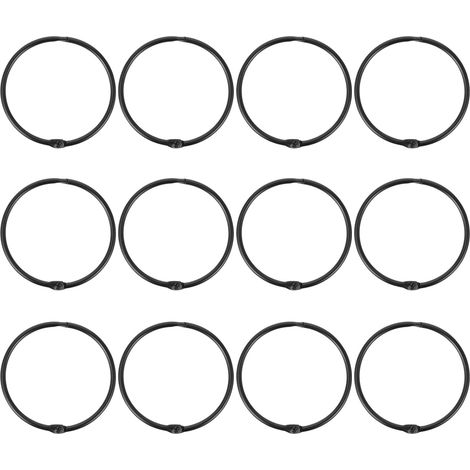 Juego de 12 anillas metálicas para cortinas, 50 mm de diámetro interior, aptas para cortinas, cortinas de ducha, color negro. (1/5)