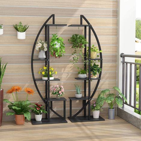 Tribesigns – Supports de plantes d'intérieur en métal incurvé – Lot de 2 – 5 étagères – Crochets de suspension – Pour salon, balcon, jardin (1/5)