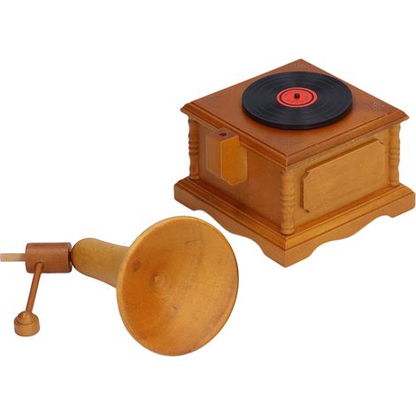 Vintage-Phonographen-Spieluhr in Holzoptik, Geschenkidee für Hochzeiten oder als Möbeldekoration. (1/5)