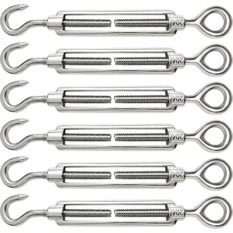 6 Pièces Tendeur Cable M6 Tendeur Cable Inox 304 Réglable Crochet de Ridoir et Oeil pour Tendeur de Fil Cable Acier Corde Crochet Tendeur Accessoires (1/5)