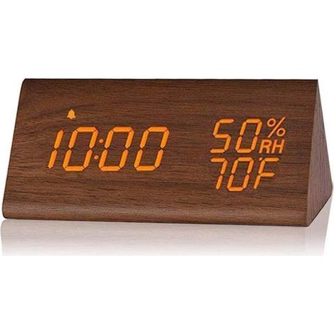 Digitaler Wecker – Wecker aus Holz mit LED-Zeitanzeige – Hellbraun – Temperatur- und Luftfeuchtigkeitsanzeige (1/5)