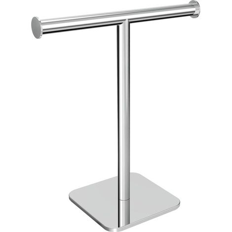 Porte-serviettes en T, base lestée, pour comptoir de salle de bain, acier inoxydable 304, robuste (chrome) (1/5)