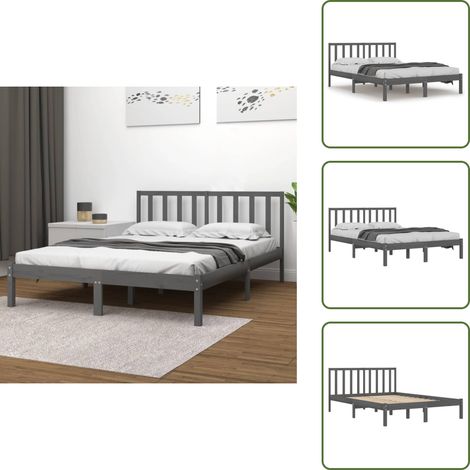 Massivholzbett Grau Kiefer 200x200 cm - Massivholzbette - Kiefernbett - Doppelbett - Grau - Bettgestell (1/5)