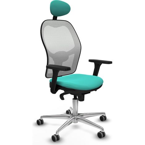 Jorquera sincro malla blanca similpiel turquesa brazos 3D base aluminio cabecero fijo ruedas 65mm engomada (1/5)
