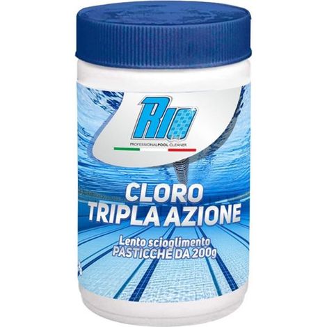 TrAdE Shop Traesio - Pastiglie Cloro Tripla Azione 200g Lento Scioglimento Trattamento Acqua Piscina 1kg 655523a -