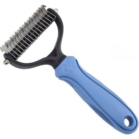 Pettine districante per cani e gatti, spazzola a setole lunghe per la toelettatura degli animali domestici, rimuove efficacemente peli e nodi, adatta per pulire peli morti e sottopelo (blu, grigio, ec (1/4)
