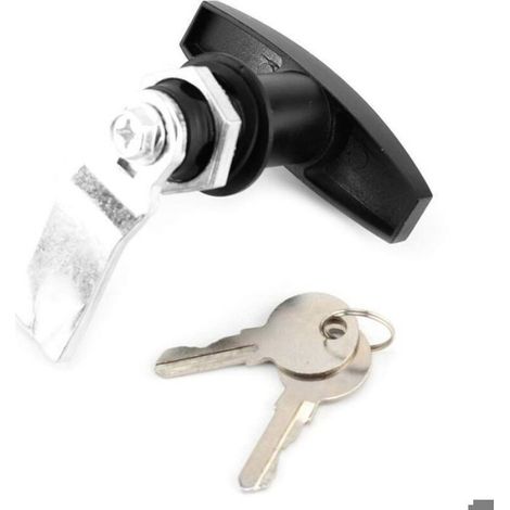 Serrure à poignée en T - - Fixation arrière - Pour boîte à outils - Pour porte de garage - Avec clés - Noir (1/4)