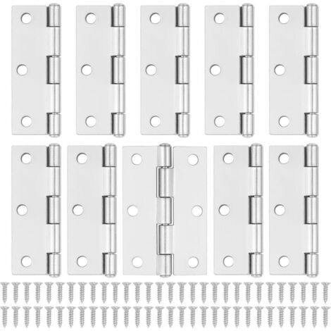 10 charnières de porte argentées - Charnières de porte d'armoire de 75 mm (3") avec 60 vis argentées pour charnières de porte intérieures de meubles, charnières de porte en bois (1/5)