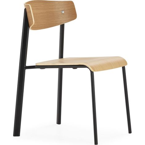 Chaise design placage frêne et métal naturel noir élégance moderne - Naturel bois clair et noir mat