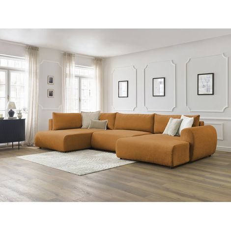 BOBOCHIC - Canapé panoramique convertible coffre LUCIEN tissu lisse Angle droit  Jaune (1/5)
