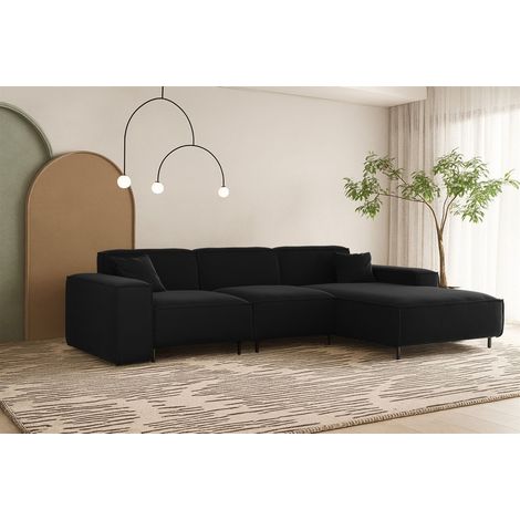 Ecksofa Designersofa GLORIA in Stoff Tiffani Schwarz Ottomane Rechts (1/3)