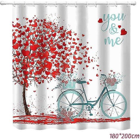 Rideau de douche Saint-Valentin avec cœur, séparation sèche et humide, pour salle de bain, 4 pièces (1/5)