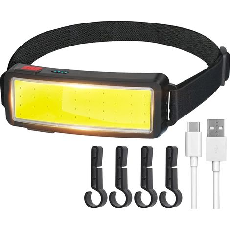 COB LED Headlamp, Powerful USB Rechargeable Head Torch, Waterproof Headlight 2000 Lumens 2pcs, Helmet Work Light, for Camping, Car Maintenance and Construction (1/5)