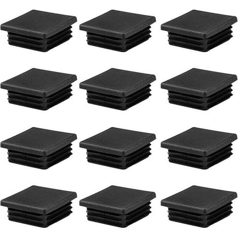 Couvercles de tubes carrés en plastique noir, 12 pièces, 50x50mm, pour tuyaux métalliques, chaises, canapés et tables