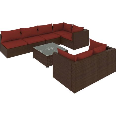 Set sofás de jardín 8 piezas y cojines ratán sintético marrón vidaXL (1/5)