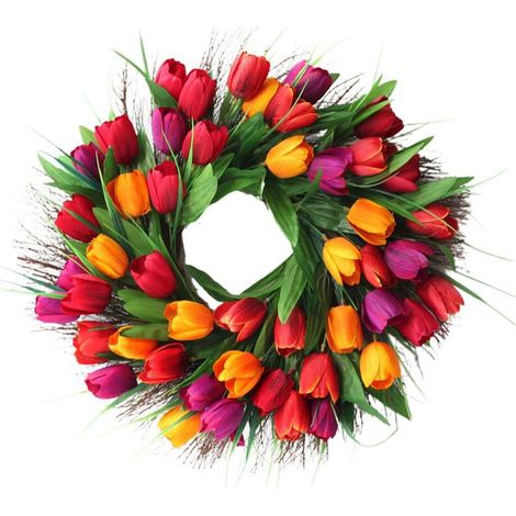 Jeffergarden Couronne de Tulipe Colorée, Couronne de Tulle de Printemps Faite à la Main pour Le Diamètre de Mariage de Jardin de Porte D'entrée Durable (66) (1/5)
