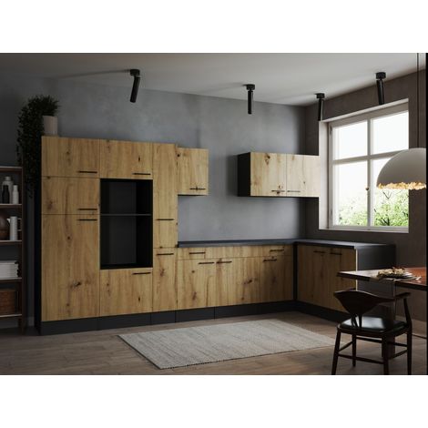 L Küche Leerblock Winkelküche Grau Matt Artisan Eiche Oliver 370x172 cm Respekta