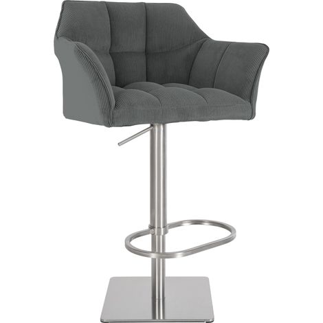 Tabouret de bar x1 réglable en velours côtelé gris assise enveloppante capitonnée et avec base carrée en acier inoxydable 100006125