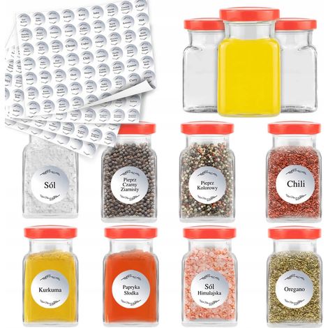 20 tarros para especias, miel, hierbas aromáticas, regalo, 150 ml + 252 pegatinas + tapa