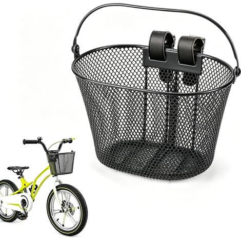 Panier de vélo pour enfant, panier de vélo en métal pour vélo d'enfant, panier de guidon avec fermetures , cadeaux pour enfants, pour l'école, l'extérieur, le cyclisme (1/5)