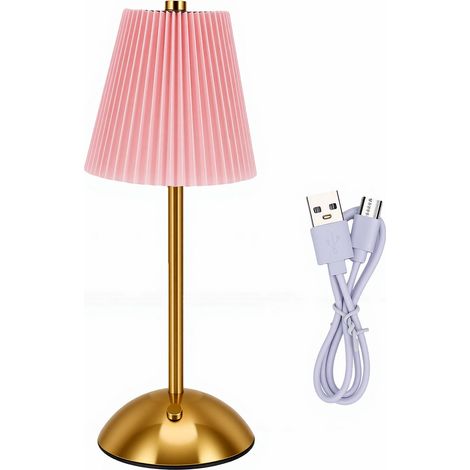 Lampe de table plissée en métal, rechargeable par USB, sans fil, style vintage, rose, pour table de chevet ou salon. (1/5)
