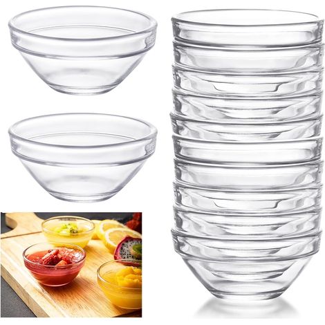 Bol en Verre, 12 Pièces Mini Bols en Verre, 7.5 cm Set de Tremper Ronds, Bols à Tremper de 70ml, Empilables Coupes pour Pudding, Saladier, Mini à Sauce (1/5)