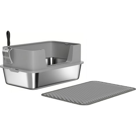 Lettiera per gatti spaziosa 60 x 40 x 30 cm facile pulizia antiodore moderna ed essenziale in acciaio inossidabile grigio 210007811