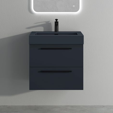 Mai & Mai Mobile Bagno Sospeso60cm, Mobiletto per Bagno con Lavabo in Antracite Opaco, Antracite Opaco, Seria Quadratto (1/5)
