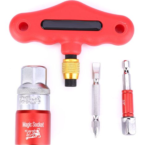 Lot de 4 douilles universelles 9-21mm, clé adaptatrice en T pour perceuse, embouts doubles rouges (1/5)