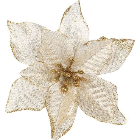 Fleur Artificielle Poinsettia - Décoration De Noël Pour Arbre À Pendre - Diamètre 13 Cm - Métal Et Plastique - Or Argent Rouge Bleu Bordeaux - 12 Pièces (1/4)