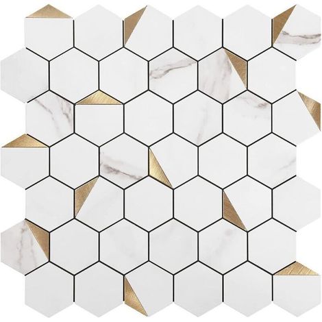 Carta da parati autoadesiva effetto piastrelle, motivo esagonale bianco, 30 x 30 cm, stile mosaico, adesivo da parete, pellicola decorativa impermeabile per piastrelle di bagno e cucina -Crezuo