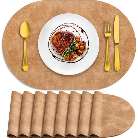 Lot de 8 sets de table ovales résistants à la chaleur, lavables, 30,5 x 43,2 cm, imperméables et faciles à nettoyer pour cuisine, salle à manger, marron clair'Marron Clair 8Pcs, 12" x 17"'Marron Clair (1/5)