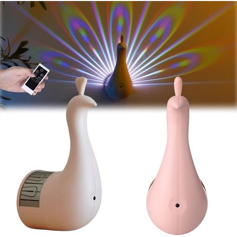 Lampe à projection Paon - Veilleuse décorative - Éclairage d'ambiance - 7 couleurs disponibles - 15 x 17 x 14 cm (1/5)