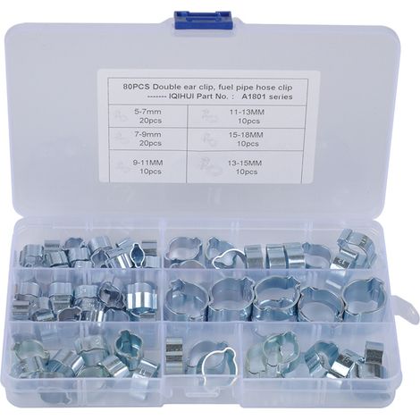 Lot de 80 colliers de serrage galvanisés à double oreille pour carburant et air (1/4)
