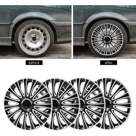 Quattro copricerchi neri da 15 pollici per Fiat 500, V40 e Fabia