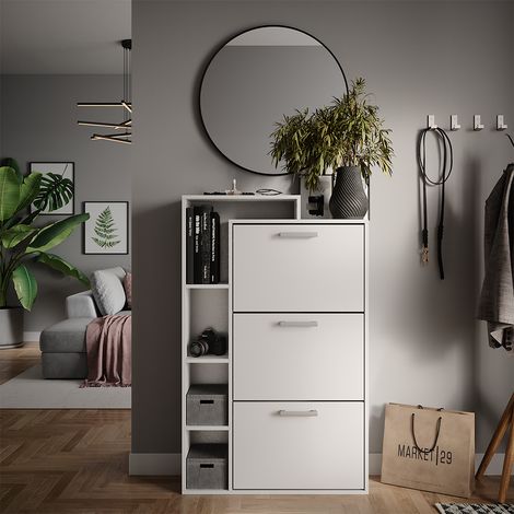 Schuhkommode  Orlando, Weiß, 80 x 128.3 cm mit 3 Fächern, Vicco