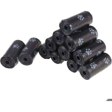 Sacs Ramasse-crottes Chien - LON® - Biodégradables Étanches - Noir - 15x6,5 cm - 12 Rouleaux (180 Sacs) (1/5)