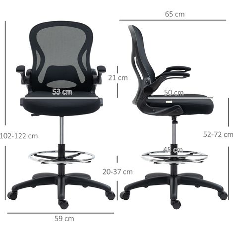 Chaise de bureau réglable en hauteur, avec repose-pieds, 59 cm x 65 cm x 122 cm, noire (1/5)