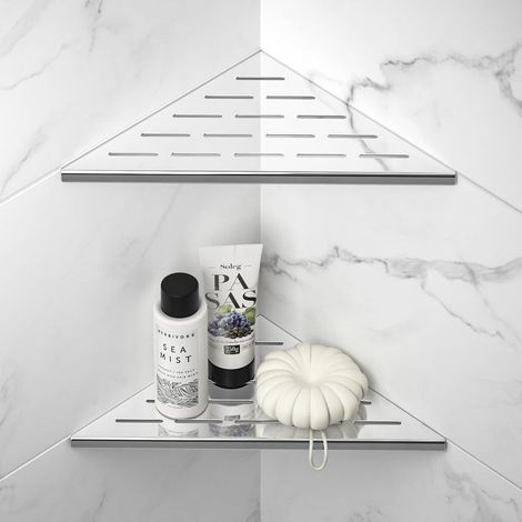 Lot de 2 étagères de Douche d'angle en Acier Inoxydable 304, étagère encastrée pour la rénovation de Salle de Bain (Polie, 25mm)