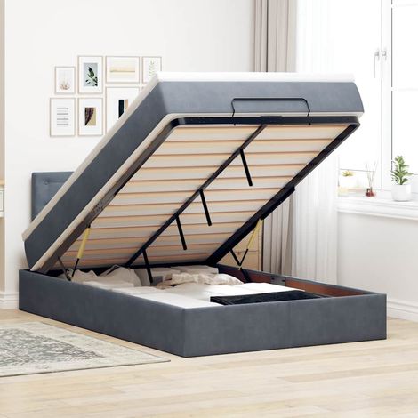 Lit ottoman avec matelas gris foncé 120x190 cm velours (1/5)