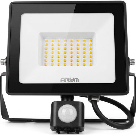 Arum Lighting – Projecteur à détecteur de mouvement 50W IP65 – Lumière blanche froide 6000K – Détection jusqu'à 8m – Angle d'éclairage 120°
