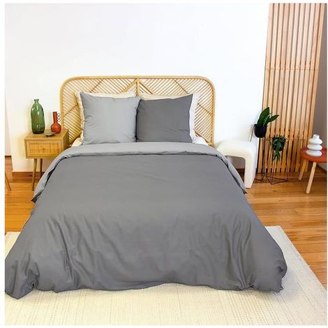 Parure de lit - CÔTÉ DÉCO - Bicolore uni - 100% coton - 220x240 cm + 2 taies 63x63 - OEKO-TEX (1/5)