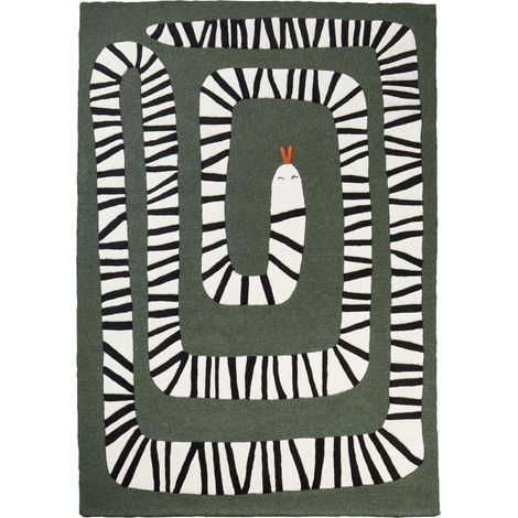 Tappeto in lana Tappeto d'accento di forma rettangolare con motivo a serpente 160 x 230 cm Verde Okapi