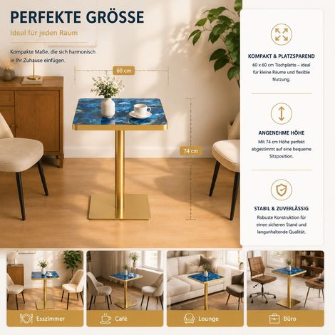 MEUBLIV Table à manger 60x60 cm bleu finition marbre – structure métal moderne (1/5)