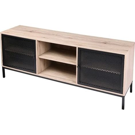 Meuble de Télévision en Bois et Métal Grillagé - 2 Portes (1/7)