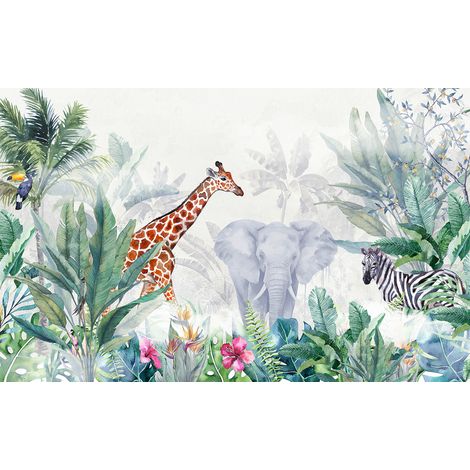 Papier peint panoramique Enfants - Animaux de la Jungle - 130 cm x 81 cm (1/2)