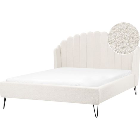 Letto matrimoniale con rete in tessuto bouclè bianco sporco 140 x 200 cm Ambillou