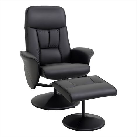 Fauteuil inclinable noir en simili PU avec repose-pieds pivotant (1/5)