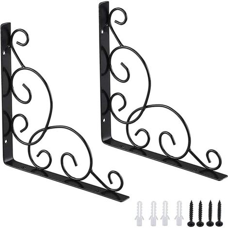 Schmiedeeiserne Regalhalterung, 2 Stück Gartenregalhalterungen, Eisen-Wandregalhalterung, Regalstützhalterung, für Küche, Badezimmer, Büro, Restaurant (schwarz)  - Crezuo
